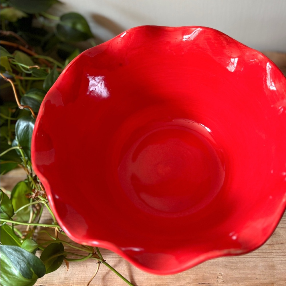 Vintage Vibrant Floral Hand Painted Italian Style Ceramic Artisan Pottery Bowl - Picture 4 of 6